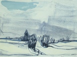 Blick auf Schwante - 2006 -Lithografie, 3 Farben - 37 x 52 auf 41 x 56 cm - Auflage 50 - Probe in blau
