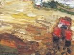 Quisnis, Feld mit Traktor und Feuer - 2009 - Öl - 90 x 100 cm